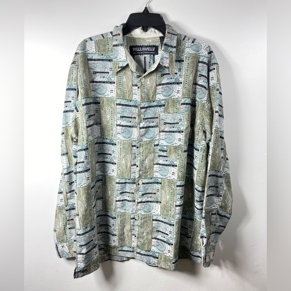Pelle Pelle Long Sleeve Map Radar Vintage Button Down Shirt Men’s Size L - Picture 2 of 5